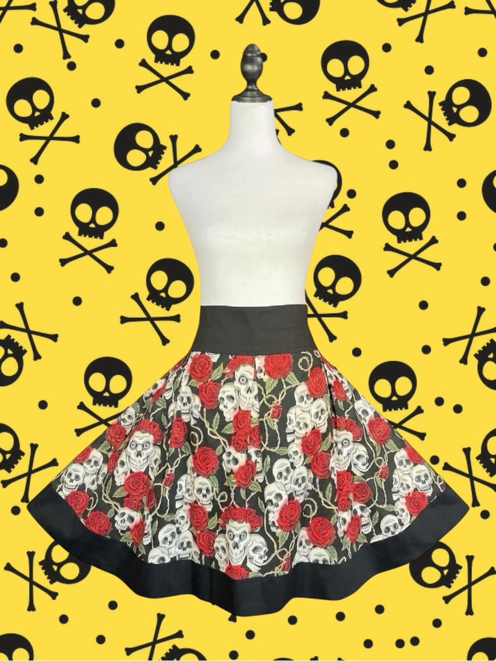 HEMET 100% Cotton Retro Psychobilly Rockabilly Goth Punk Grunge Skull Skirt XL
